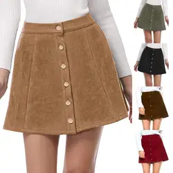 Лидер продаж, Женская однотонная винтажная короткая мини-юбка трапециевидной формы с пуговицами из искусственной замши и высокой талией