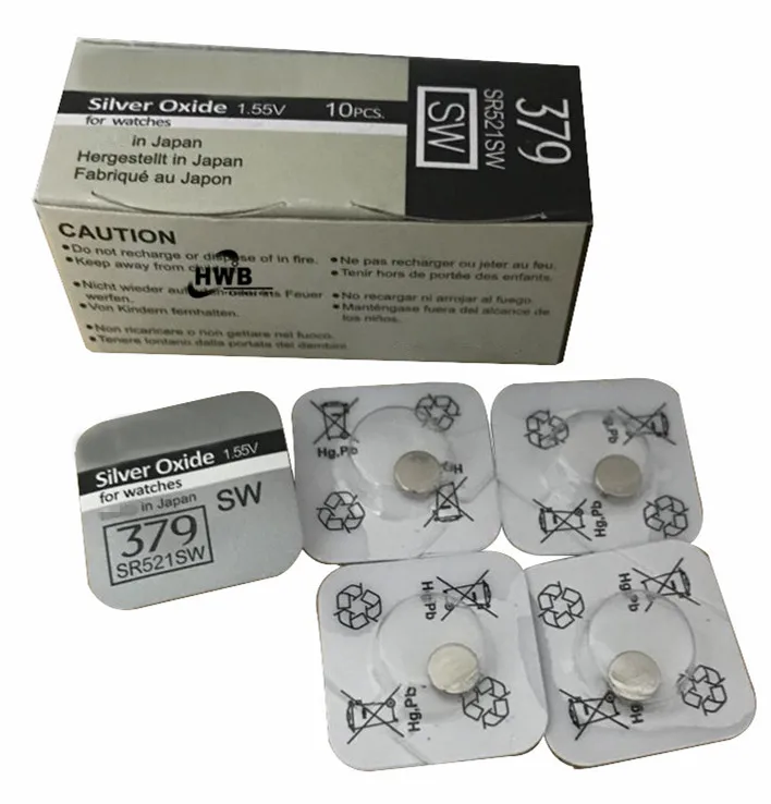 

10X brand 100% original Silver Oxide Watch Battery 379 SR521SW 521 1.55V Button Coin Cell battery