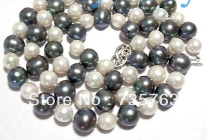 

xiuli 001037 10mm White&12mm Black Blue Pearl Necklace 925 Silver clasp 34