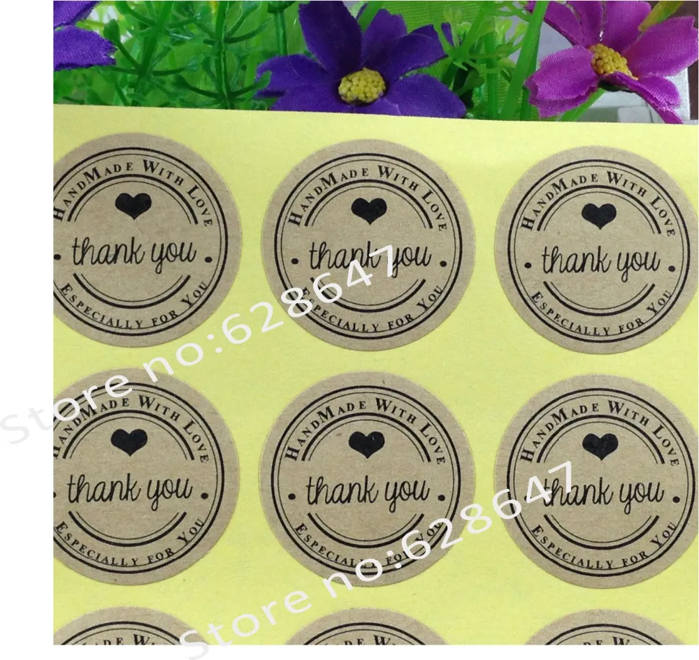 

100pcs/lot Thank You love self-adhesive stickers kraft label sticker For DIY Hand Made Gift /Cake /Candy kraft sticker