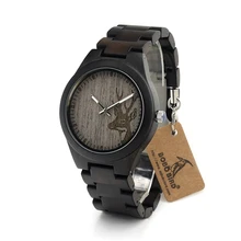BOBO de AVES I26 Mens Únicos Relojes De Madera de Ébano Deer Head Dial Casual Cuarzo Relojes de Pulsera Con Eslabones De Madera Caja de Reloj de Regalo