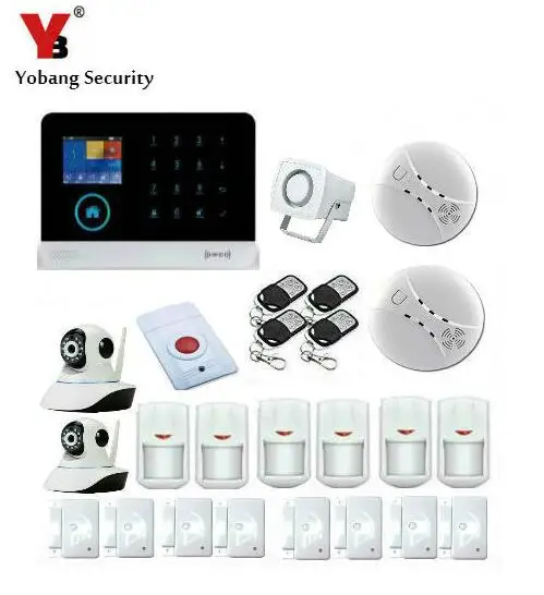 Yobang Security Wireless WiFi GSM Alarm System with PIR Motion/Smoke Sensor Detector IP Camera APP Control Alarm Mainframe Kits