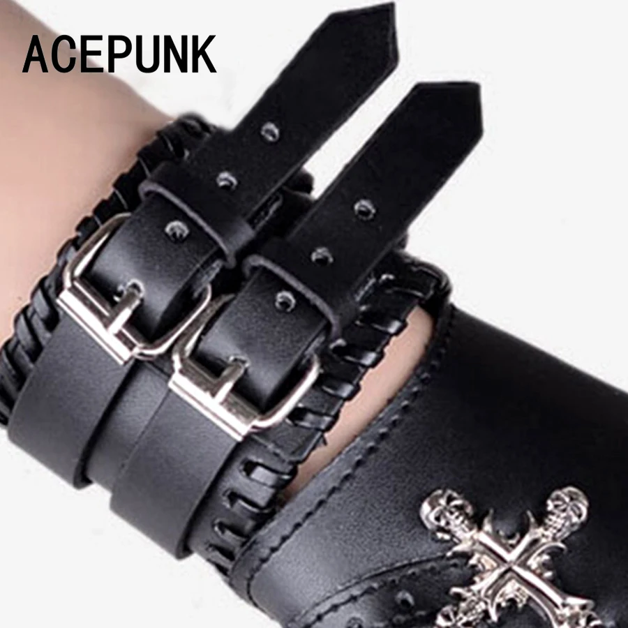 2019-New-Punk-Leather-Cuff-Wide-Rivet-Bracelet-Men-Cosplay-Bracelet-Three-Buckle-Adjustable-Size-22CM