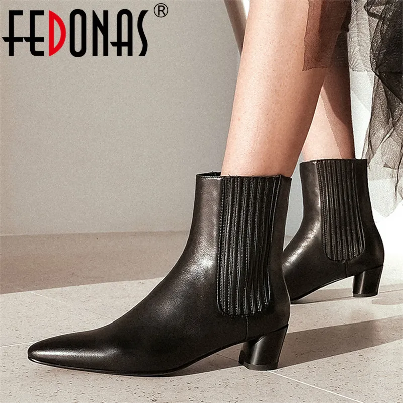 

FEDONAS New Arrival Solid Fashion Elegant Party Prom Shoes Woman Spring Autumn Genuine Leather Pointed Toe Women Ankle Boots