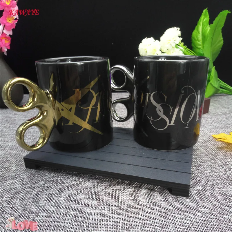 1 pcs Creative Scissors Mug Gold Silver Handle Ceramic Cup Coffee cup