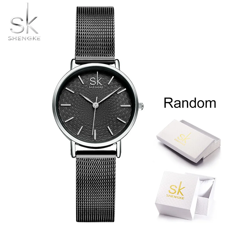 Shengke брендовые роскошные женские часы высокого качества с золотым сетчатым ремешком под платье женские наручные часы женские часы Reloj Mujer SK - Цвет: black  with box