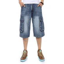 Jeans Men New Summer Modis Multi-Pocket Men's Blue Denim Shorts Streetwear Loose Large Size Straight Denim Shorts