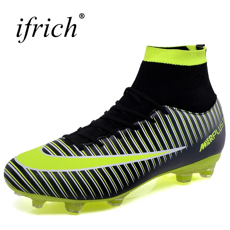 Ifrich 2017 High Ankle Football Boots for Men Kids Long Spikes Outdoor Soccer Shoes Men High Ankle Football Boots With Sock