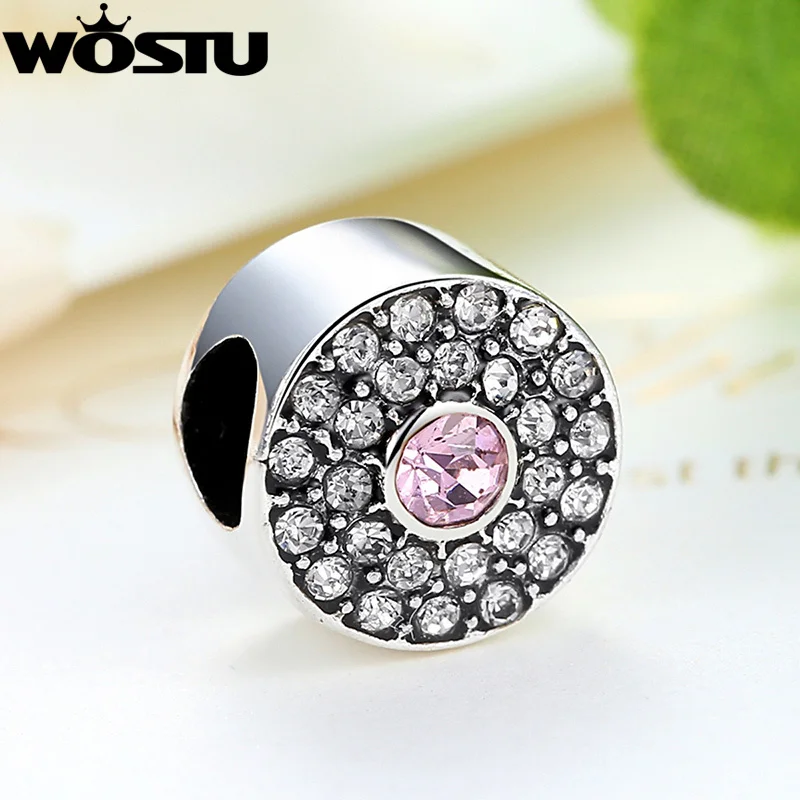 WOSTU Hot Sale Radiant Splendor Silver Charm Beads CZ Crystal Fit Original Bracelet Pendants Women DIY Jewelry Making SDP5304