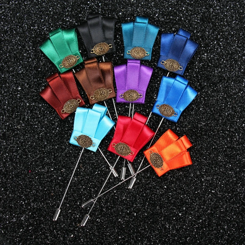 Wholesale 17 Pcs/Lot Mixed Colors Business Men's Fashion Classic Lapel Pin Crown Brooch Ribbon Bauquet Flower Brooch for Wedding