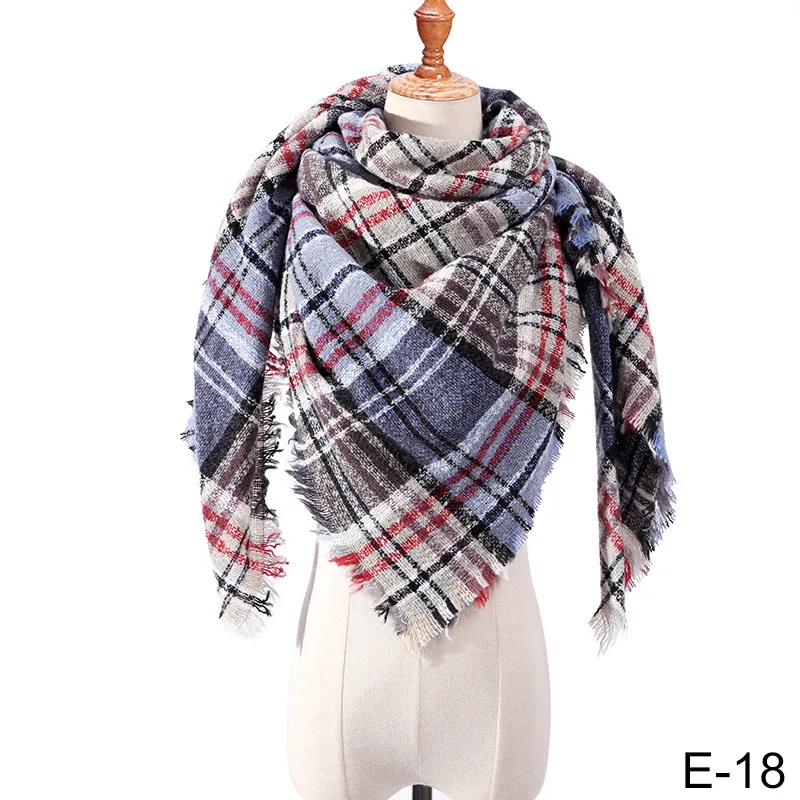 Зимний женский шарф в клетку, теплый модный треугольный шарф, независимый дизайн, весеннее женское одеяло - Цвет: 18