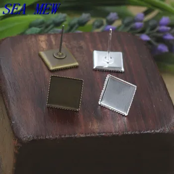 

100 PCS 10mm 12mm Square Stud Earring Base Settings Copper Antique Bronze Silver Color Earring Blank For Jewelry Making