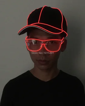 

Stylish Personalized Stage Lamp Neon Led Bulbs EL Cable Rope Mens Flickering Hat Creative Led Light Funky Casual Baseball Cap