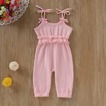 Новые летние хлопковые и льняные однотонные штаны на подтяжках без рукавов для маленьких девочек, комбинезоны, брюки