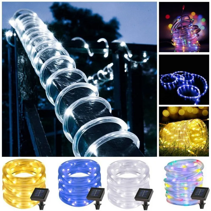 7M 12M 50/100leds Solar LED String Lights Outdoor Rope Tube Led String