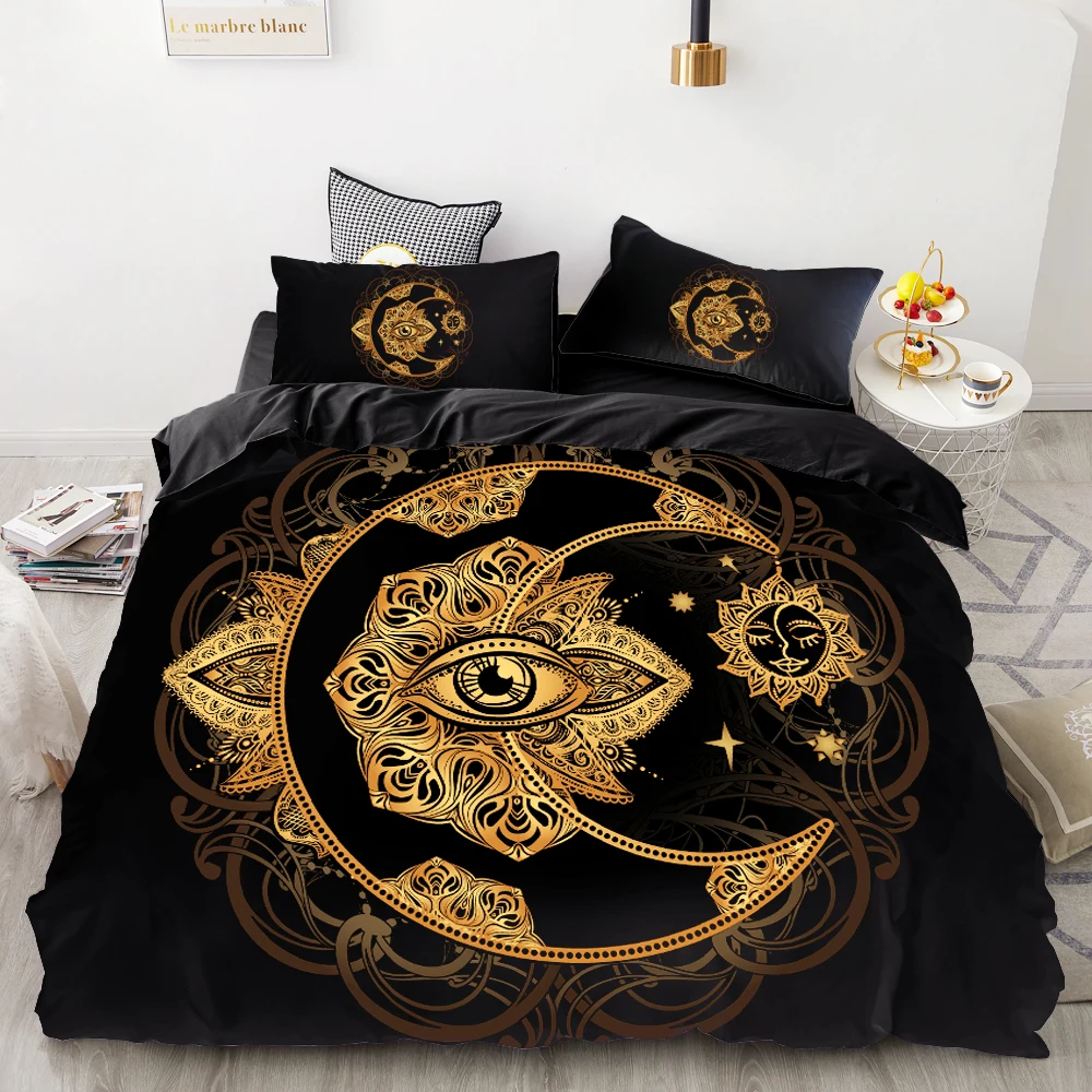 

3D HD Digital Printing Custom Bedding Set,Black Duvet Cover Set Queen Cal King,Bedclothes Boho moon and sun Drop Shipping
