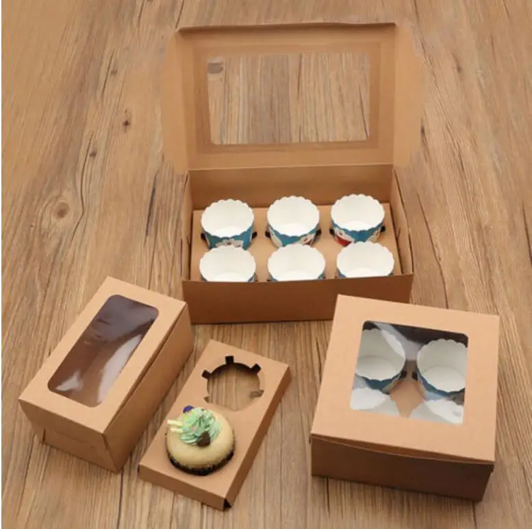 

1/2/3/4/6/8 Holes Cupcake box Bakery Case kraft Paper box For Muffin Wedding Party Container Cake boxes and Packaging