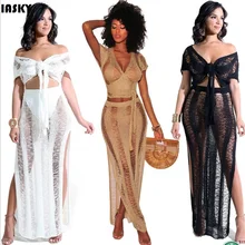 IASKY 2 шт./компл. сексуальная крючком Пляжная накидка выдалбливают Трикотажные Кисточкой Купальники Купальный костюм крышку ИБП пляжное платье