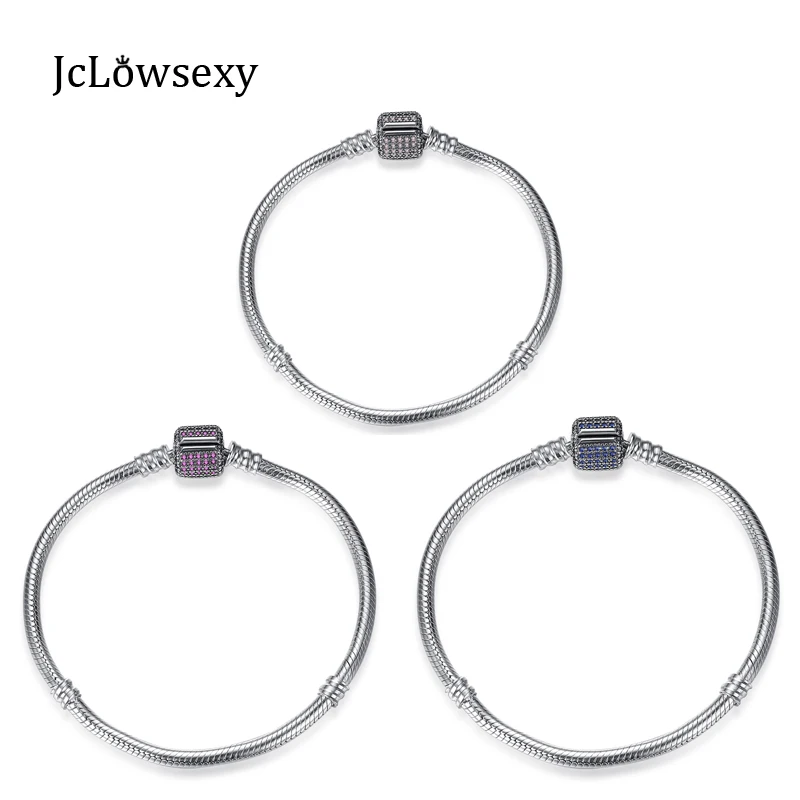 Authentic 925 Sterling Silver With Full Crystal 16CM-22CM Snake Chain Bracelets & Bangles Fit Women Charms Bead DIY Jewelry