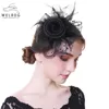 WELROG chapeau Fedora pour femmes | Fascinateur Royal, course de mariage, Cocktail Sinamay, femme, voile maille, chapeau de fête ► Photo 2/6