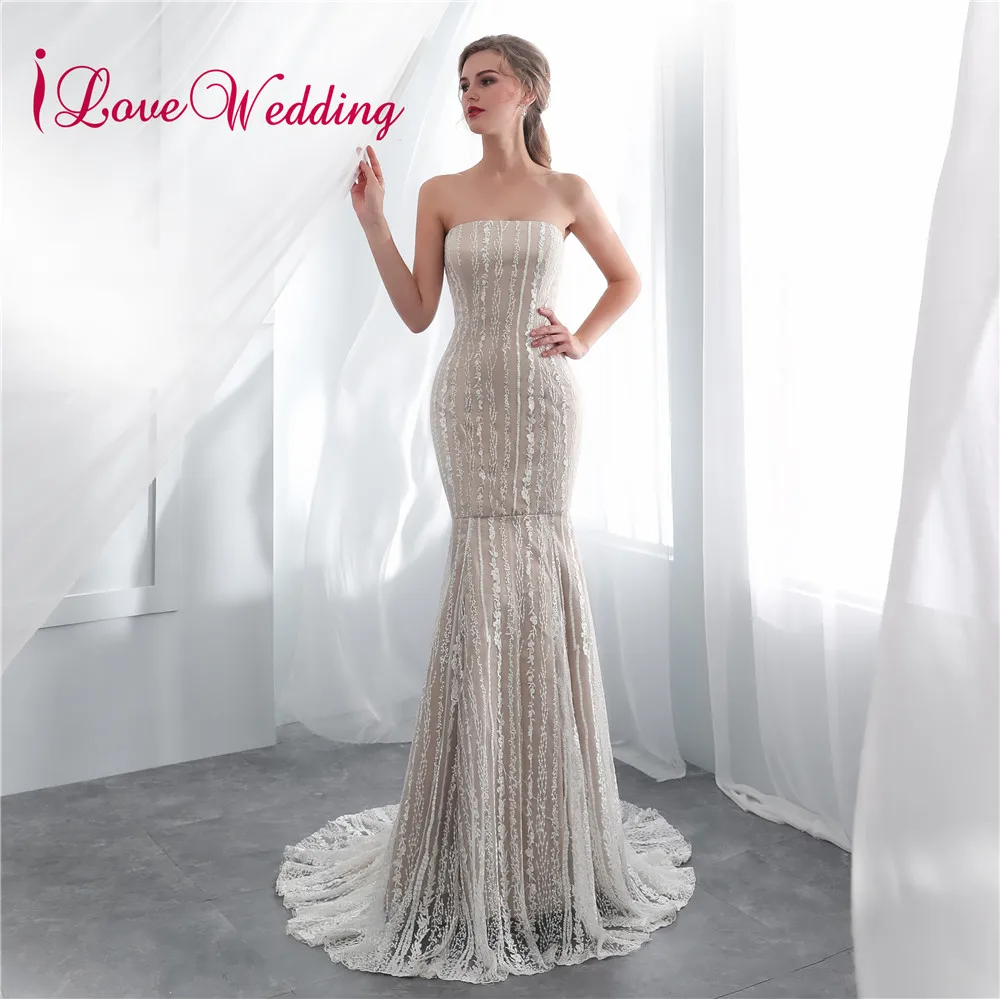 ILoveWedding без бретелек свадебное платье с фатой высокое качество цельное кружевное