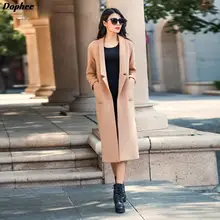 2017 New Fashion Medium Long Woolen Trench Coats Women’s Plus Size Open Stitch Wool Jakcets With Long Sleeves
