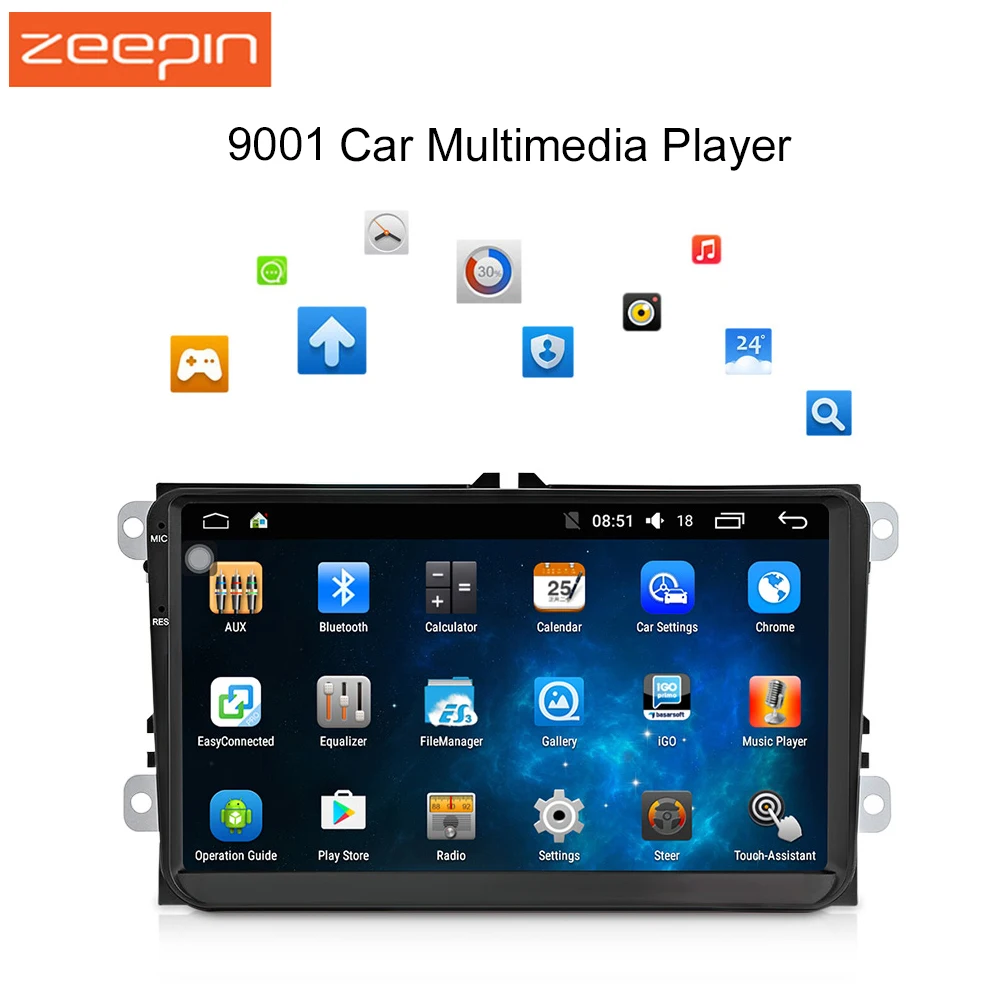 Android 6 0 9 inch Car Multimedia Player for VW Mirror Link Bluetooth 2 din Music