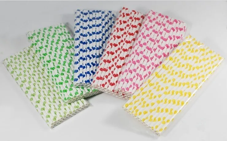 Paper Straws Blue Red Pink Light Green Color Designs Tags
