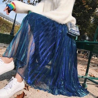 2018 S/S Новая модная женская юбка высокая уличная блестящая шелковистая