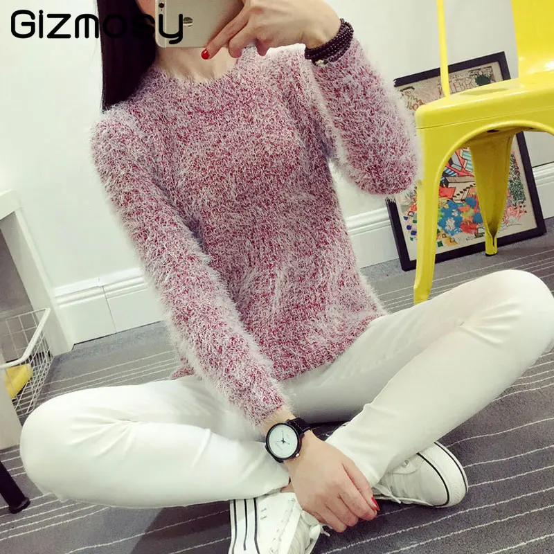 

Hot Sale Women Sweaters and Pullovers Mujer Long Sleeve O-neck Solid Slim Sexy Elastic Women Hairy Tops Mohair Sweater BN5751
