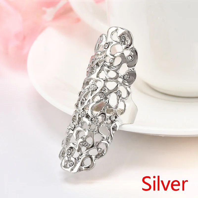 four-island Fashion Exaggerate Hollow Out Crystal Gold Silver Plated Big Rings for Women