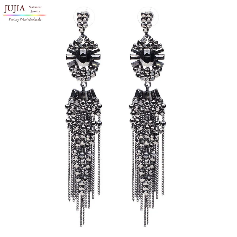 New Free Z design shipping Trend fashion crystal earring vintage long chain tassel statement stud Earrings for women