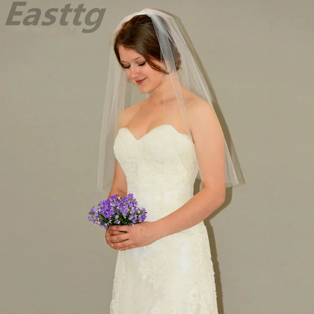 

White ivory Champagne Elegant Wedding Veil Bridal Veils Party veil Wedding Accessories With Comb Veu De Noiva Cut Edge 1 Layer