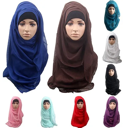 Модные женские хлопковые удобные мусульманские исламские Рамадан длинный шарф хиджаб шаль головные уборы AIQQ
