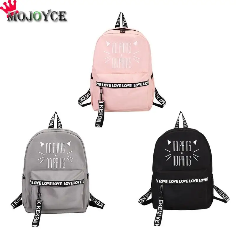 Cat Letters Printing Backpacks School Bags Women Nylon Teenager Girls Students Book Travel Shoulder Bags Mochila