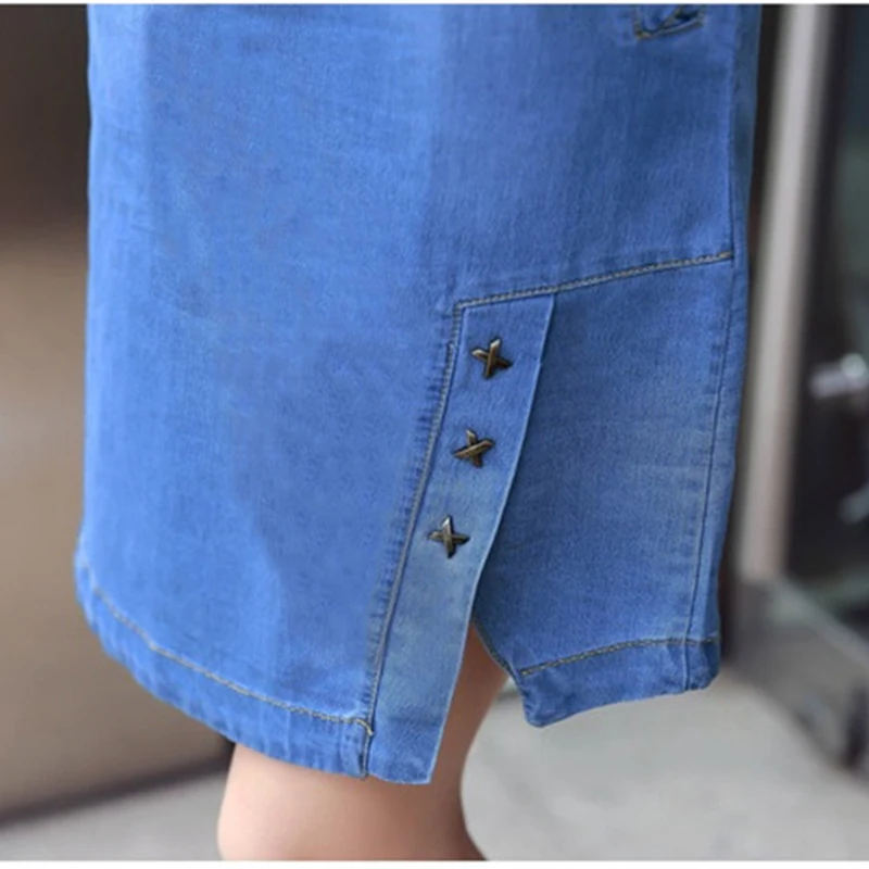 Summer Denim Dress Women 2019 New Fashion Round neck Short sleeve Jeans Dresses Plus size Female Loose A-Line Denim Dresses N292