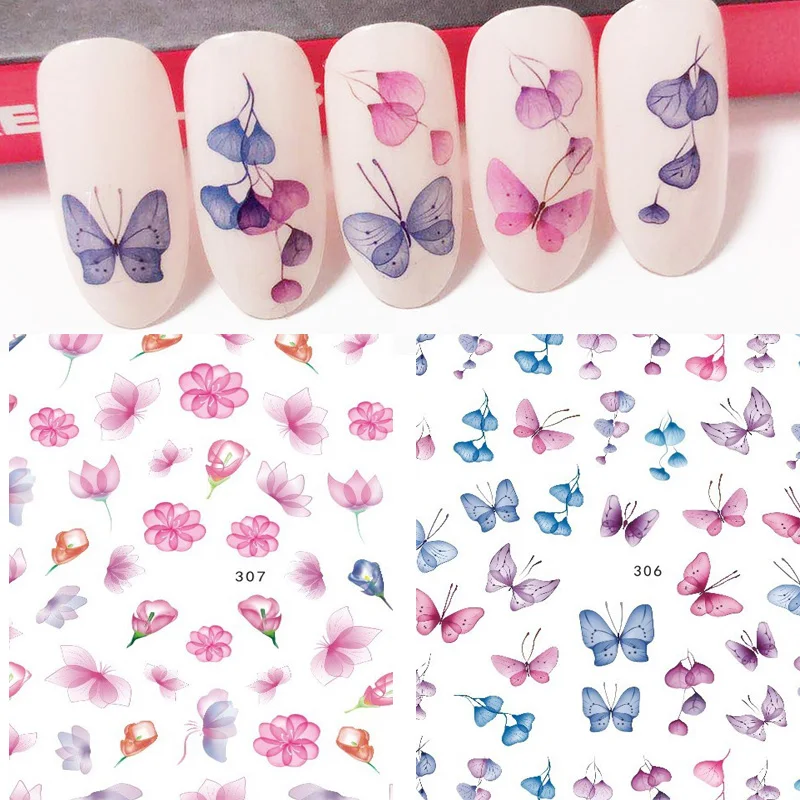  New arrived Fashion Water Decals Nail Art Stickers colorful butterfly flower Nails Sticker Decorati