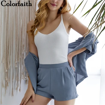 

Colorfaith New 2019 Women Tops Knitted Sexy V-Neck Spaghetti Strap Basic Ladies Camis Bottoming Solid White Tanks Tops V1227