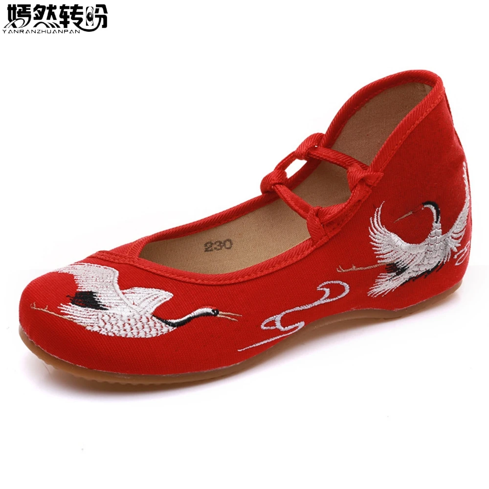 

New Women Summer Flats Cran Embroidery Cloth Shoes Woman Cotton Comfortable Ballet Flats Drive Dance Loafers Plus Size 43
