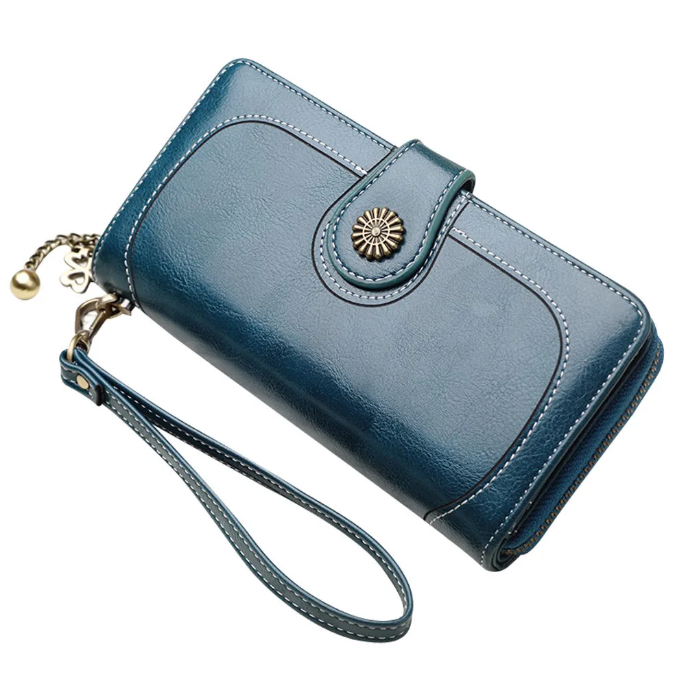 Длинный кошелек для женщин и девушек, модный кожаный кошелек для монет в стиле ретро на молнии, клатч для телефона, ID держатель для карт, сумочка