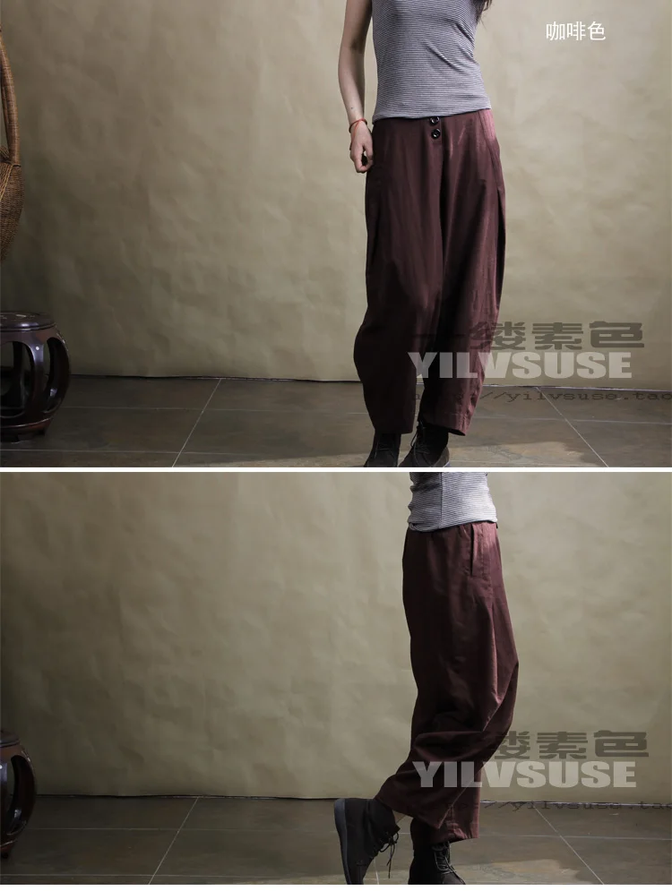 Летние льняные брюки свободного кроя, Свободные мешковатые льняные женские брюки 16312