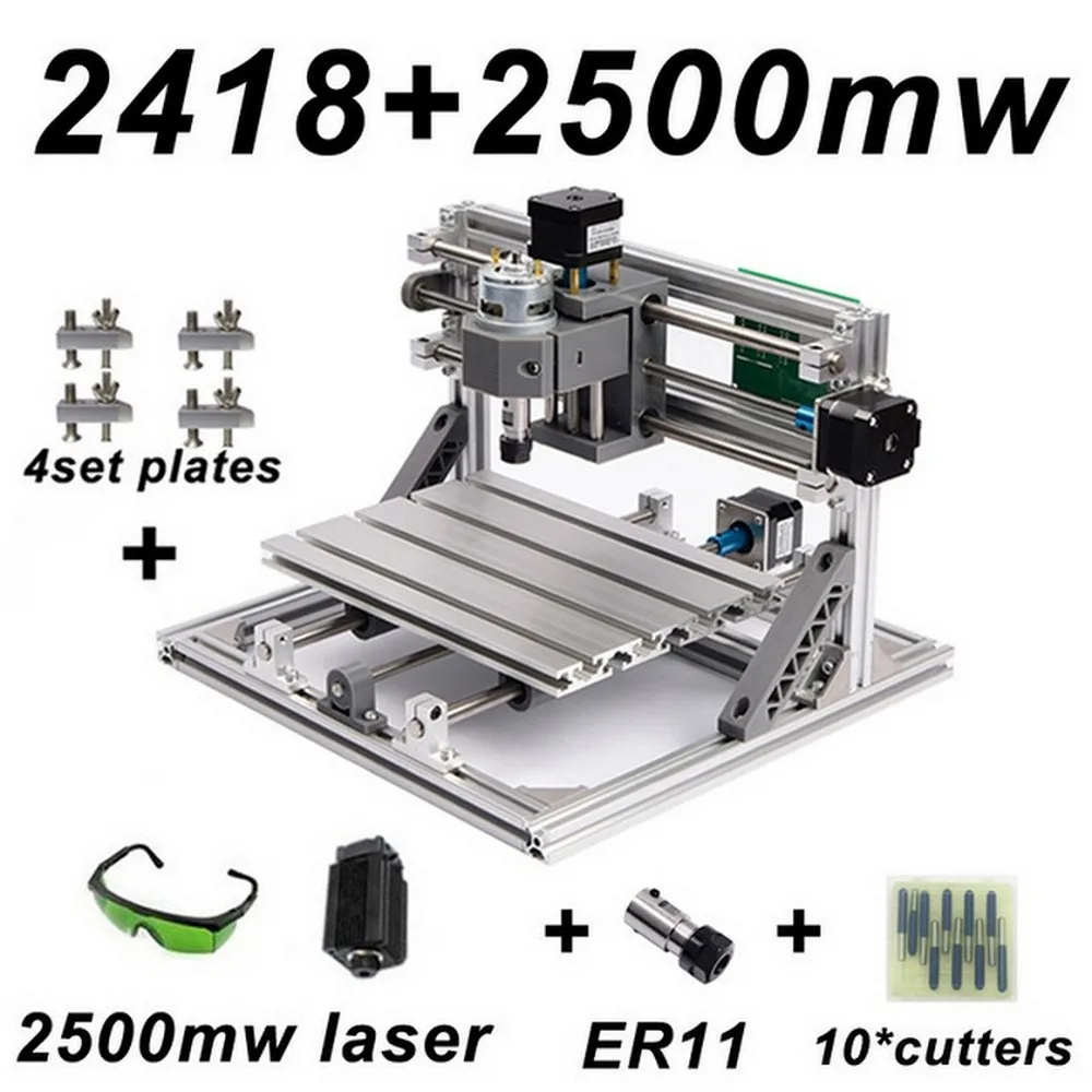 CNC2418 лазерный гравировальный станок ER11 с 500 МВт 2500 мвт 5500 МВт фрезерный станок для дерева PCB фрезерный станок для резьбы по дереву DIY мини ЧПУ - Цвет: CNC2418 with 2500mw