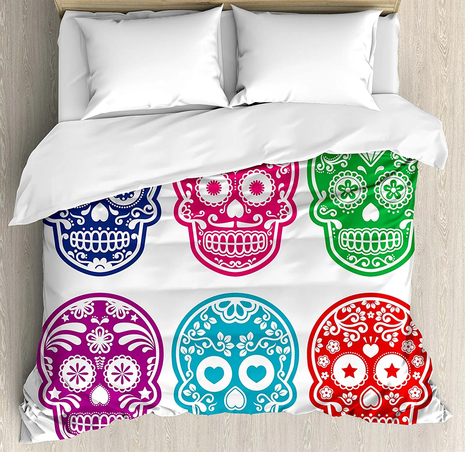 Day Of The Dead Decor Duvet Cover Set Skull Oriental Mexican Sugar for