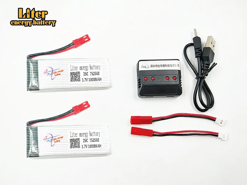 2 Pcs with C 3,7 V 1000 mah 752560 30c LiPo батарея для 8807 8807 W Rc Квадрокоптер запасные части 4в1 баланс зарядное устройство Аксессуары Rc дроны - Цвет: 2 Pcs with C