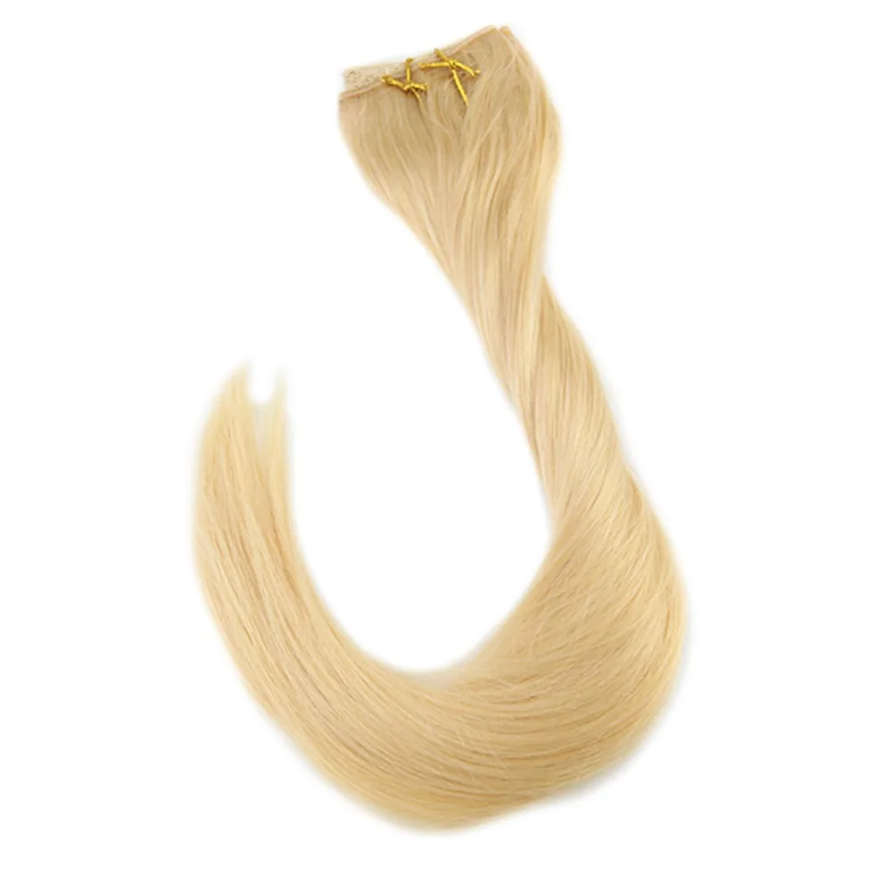 

Lowest Price Ever!!! Full Shine Remy Hair Fish Line Hair Weft Extensions Light Blonde Color #613 wire hair on a wire