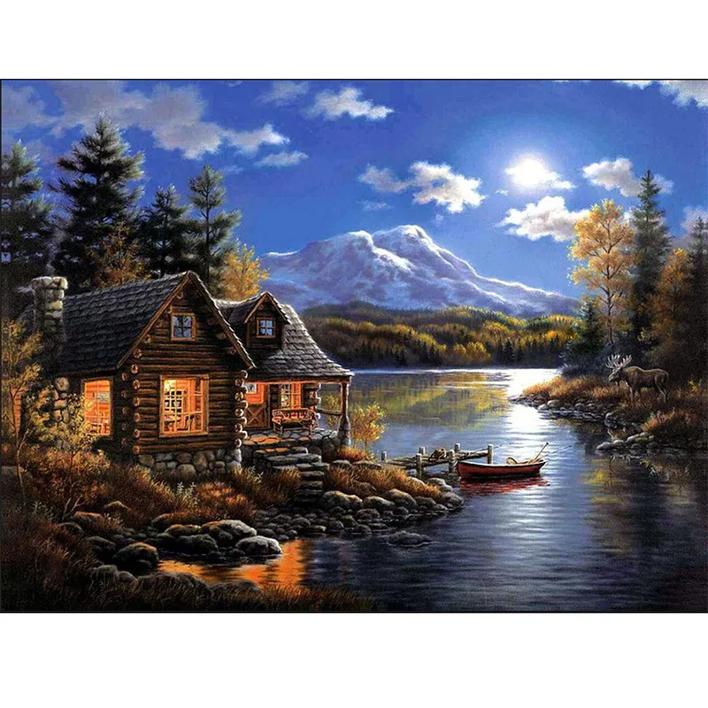 

Full square 5D diy hand made diamond embroidery painting exquisite stitch of mosaic Riverside wooden house picture home decor