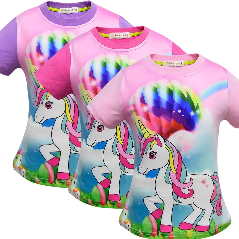 Camiseta Unicornio/футболка для девочек Детская летняя одежда для дня рождения для маленьких девочек топы для маленьких девочек Roupa Menina