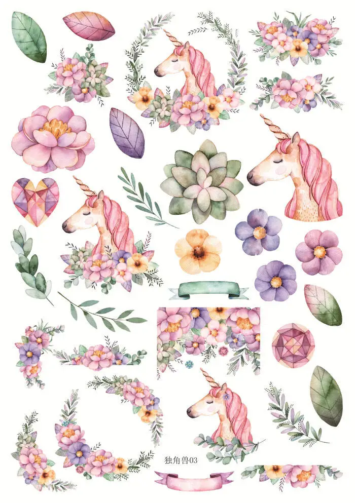uncut a5 hand drawn unicorn decorative stationery stickers