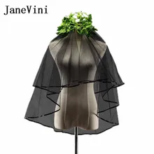 JaneVini, новинка, черная свадебная вуаль, два слоя, лента по краю, короткая фата невесты с расческой, аксессуары для волос невесты, дешево,, Velos Novia