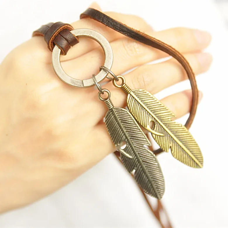 Vintage 100% Genuine Leather Necklaces Leaf Pendants Male Female Leather Necklace Jewellery (9)
